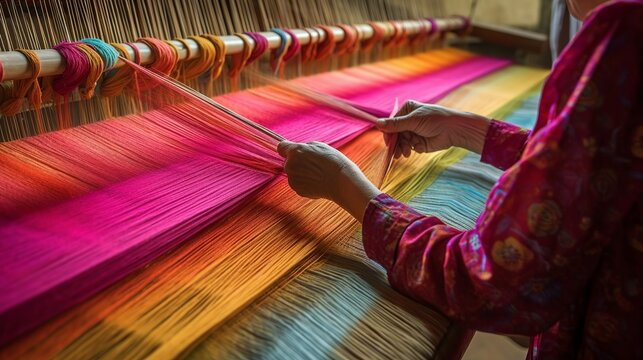 Woman working on Handloom